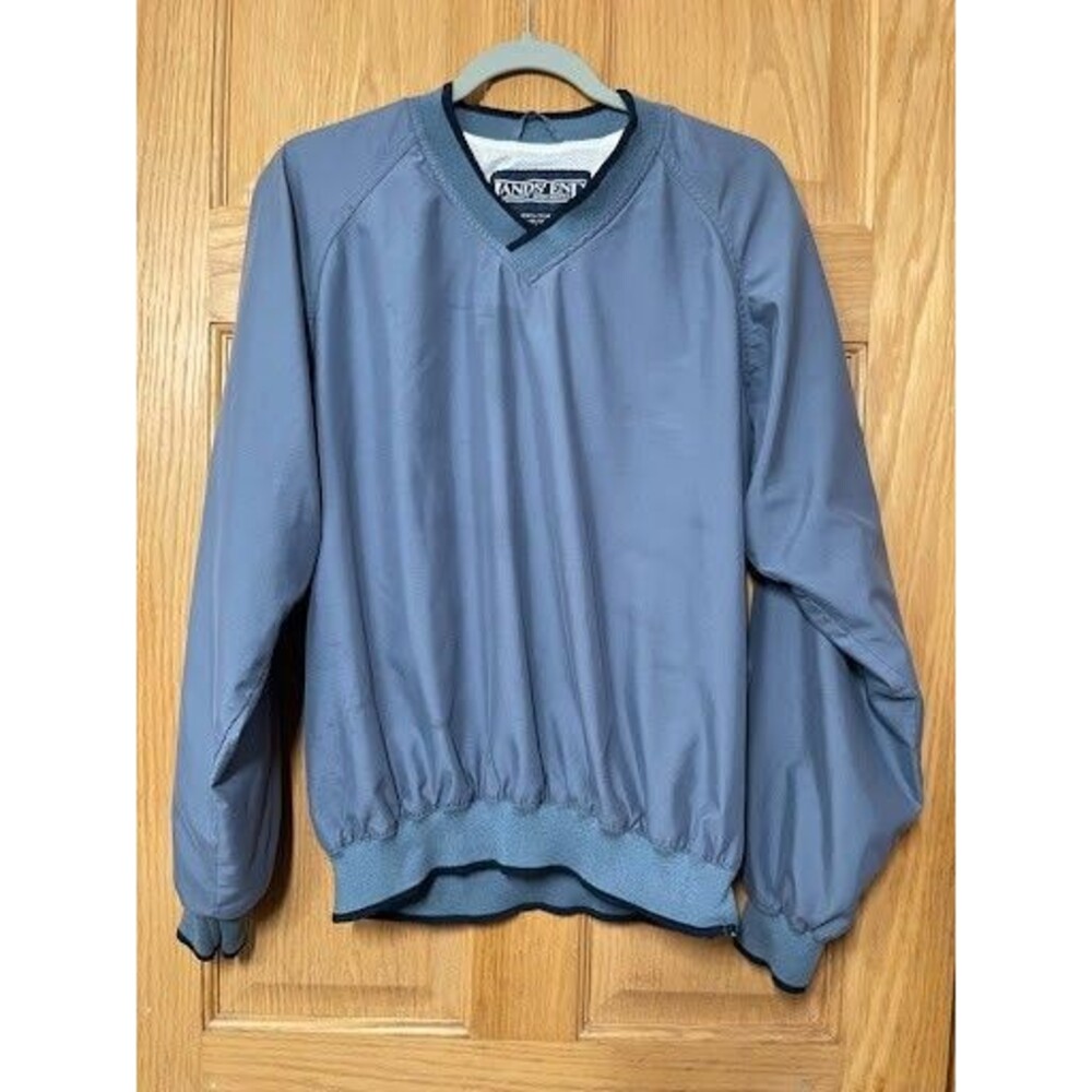 Vintage Lands End Direct Merchants Blue V-Neck Golf Windshirt Pullover Jacket S